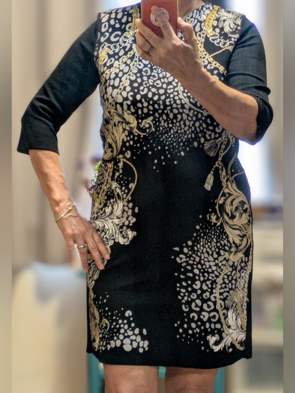 Zara Black Dress with Gold And Silver, Discreet Shimmering Patterns. Size M.